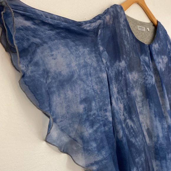 Patrizia Luca Milano Shirt Blue Watercolor Sheer Top Size L - Picture 7 of 17